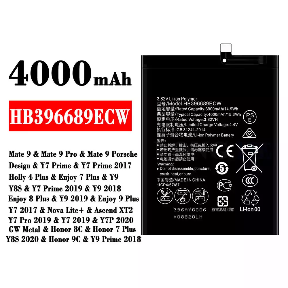 Akku HB396689ECW für HUAWEI Mate 9 / Mate 9 Pro / Enjoy 7 Plus / Y9 / Y8S / Y9 2018 / Enjoy 8 Plus / Y9 2019 / Enjoy 9 Plus / Y7 2017 / Nova Lite+ /Y7 Pro 2019 / Y7 2019 / Y7P 2020 / Honor 8C / Honor 7 Plus/Y8S 2020 / Honor 9C /